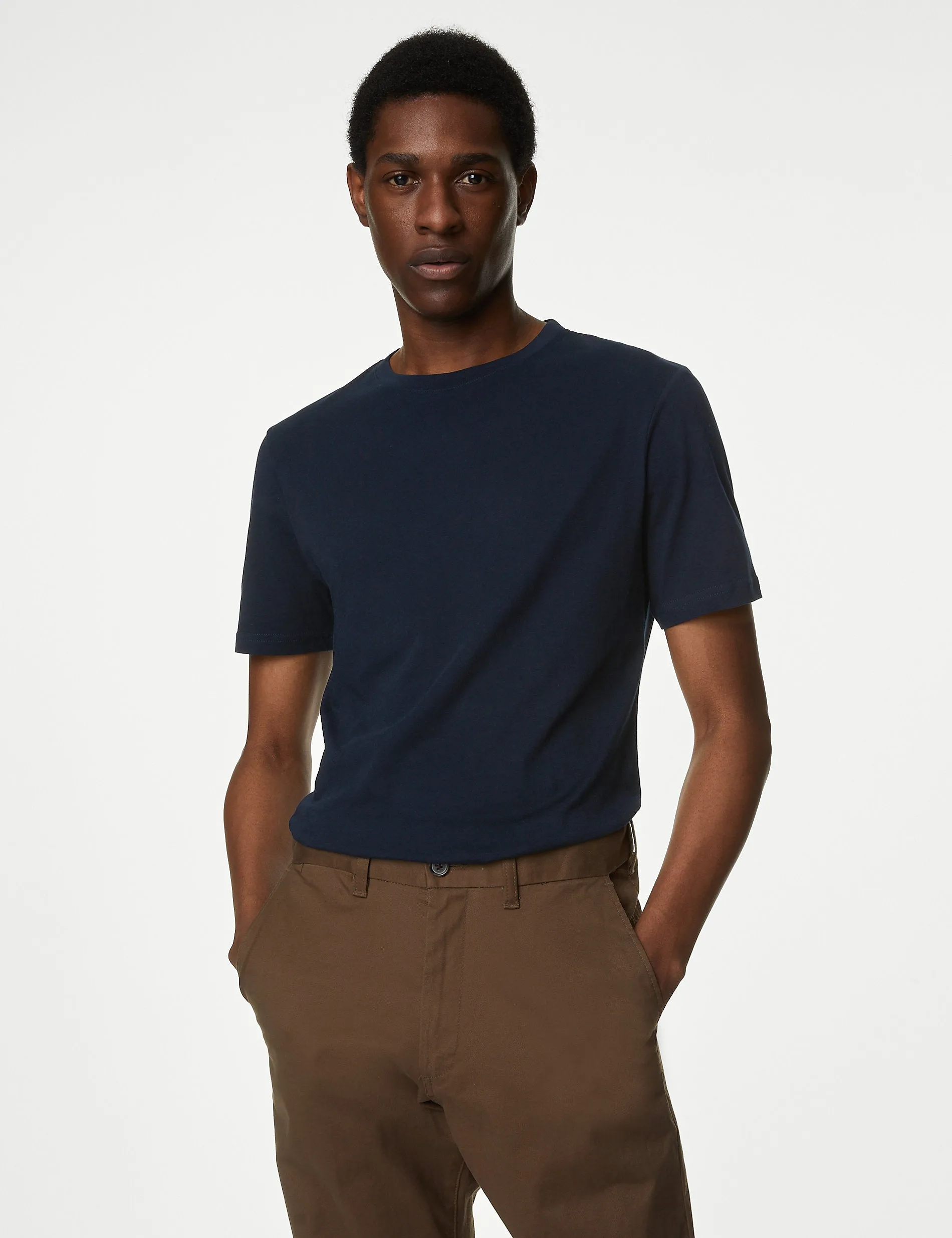 3 Pairs of Marks & Spencer Pure Cotton Crewneck Slim Fit T-Shirts