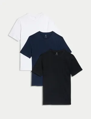 3 Pairs of Marks & Spencer Pure Cotton Crewneck Slim Fit T-Shirts