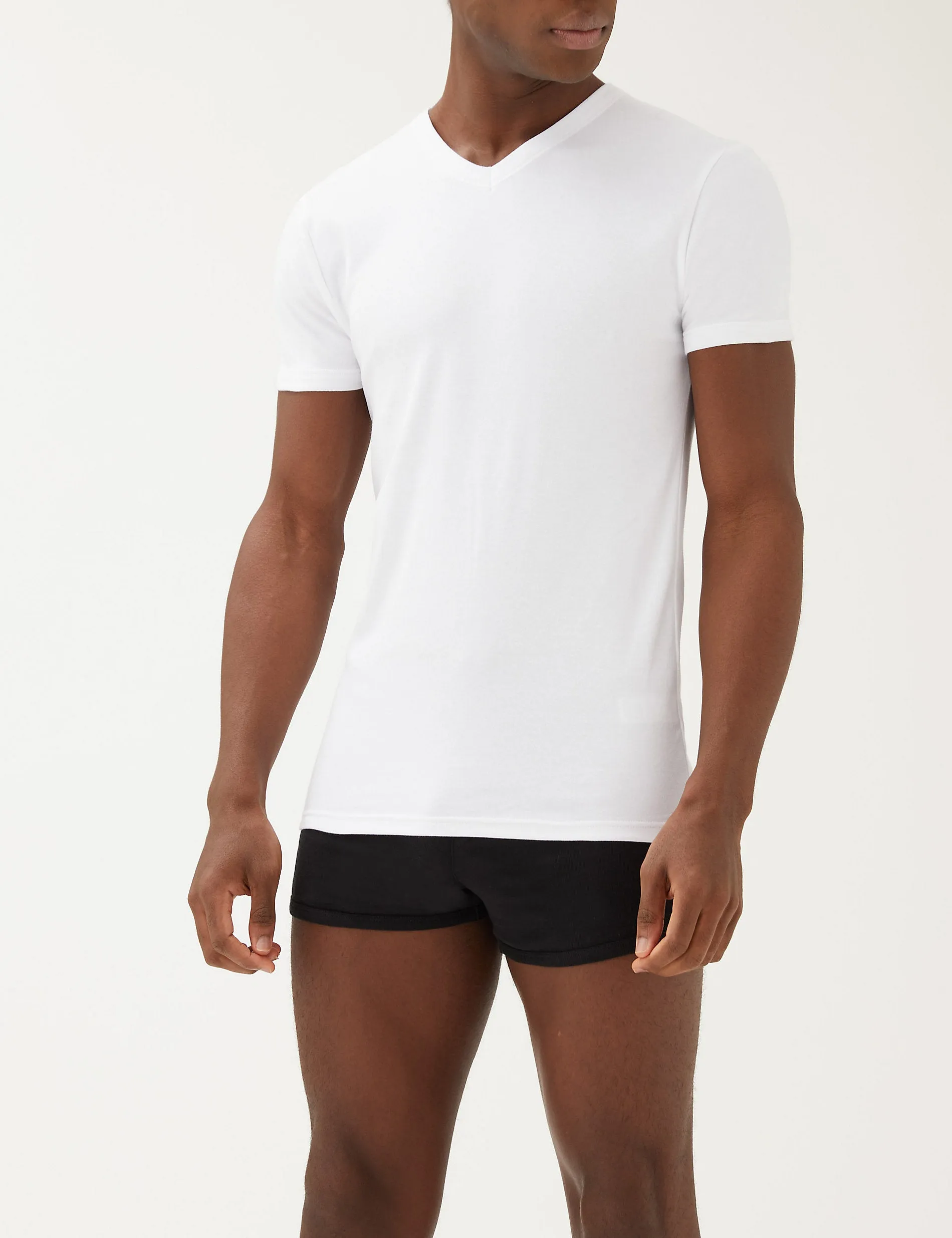 3 Piece Marks & Spencer Pure Cotton V Neck T-Shirt Vests White