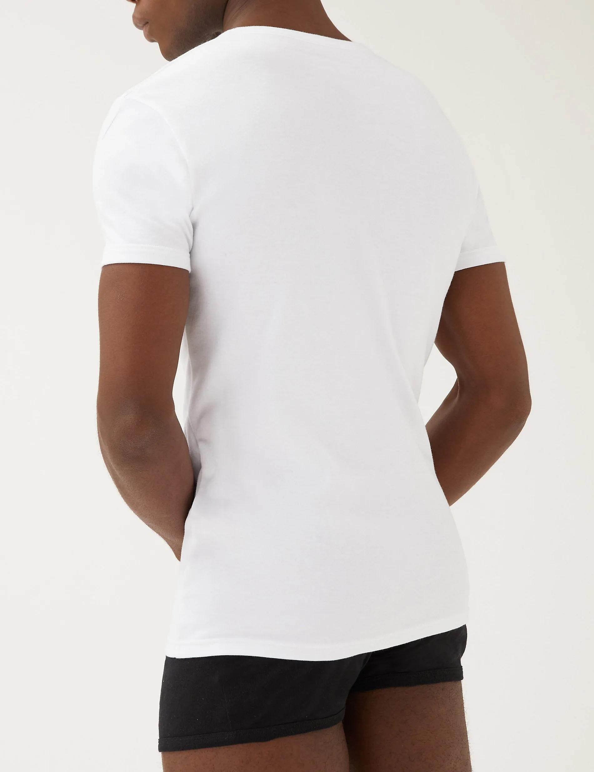 3 Piece Marks & Spencer Pure Cotton V Neck T-Shirt Vests White