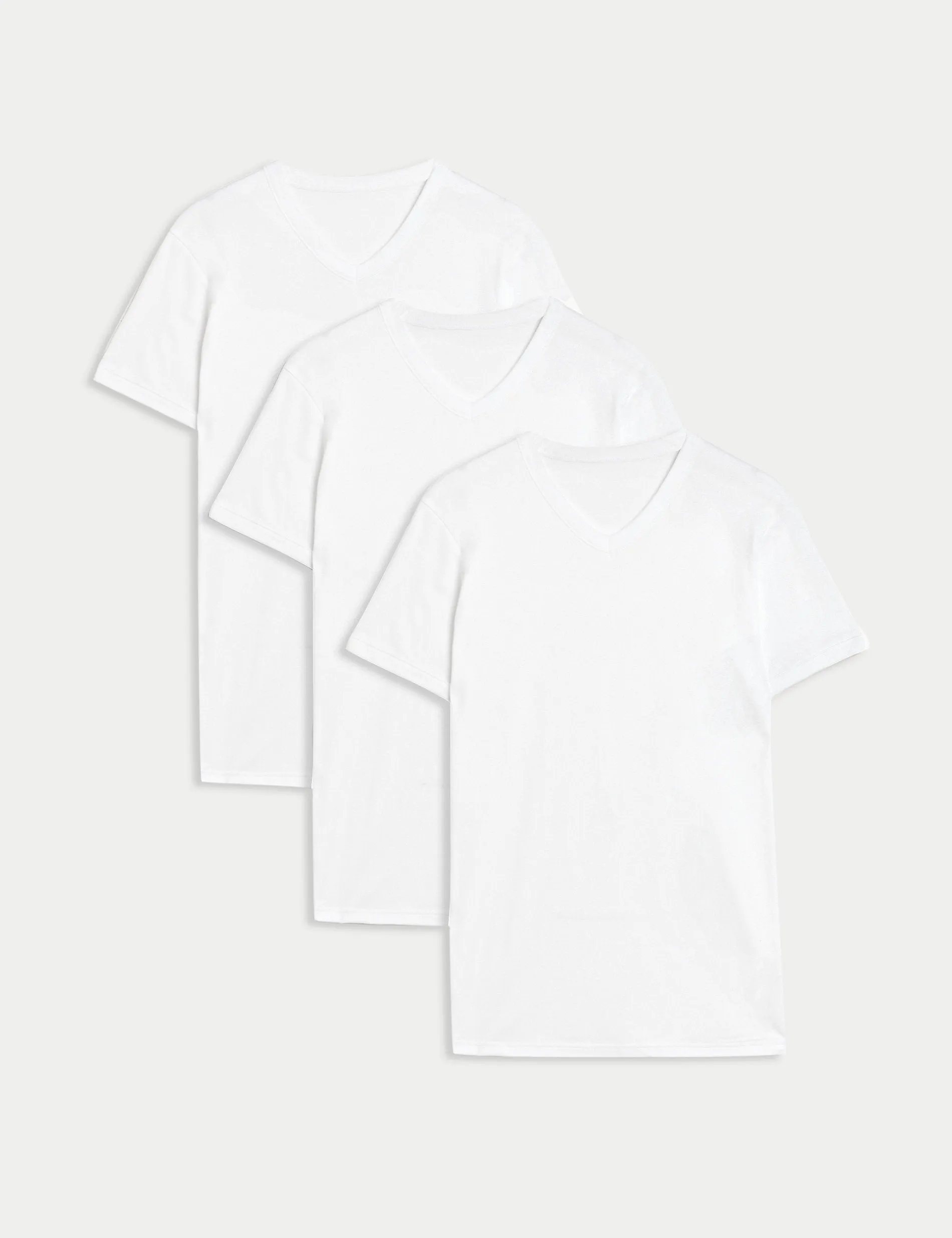 3 Piece Marks & Spencer Pure Cotton V Neck T-Shirt Vests White