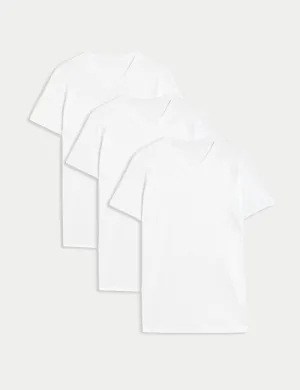3 Piece Marks & Spencer Pure Cotton V Neck T-Shirt Vests White