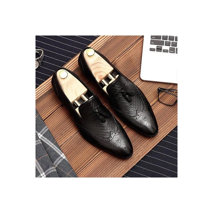 AlliLux Carved Pointed Toe Slip On Loafers