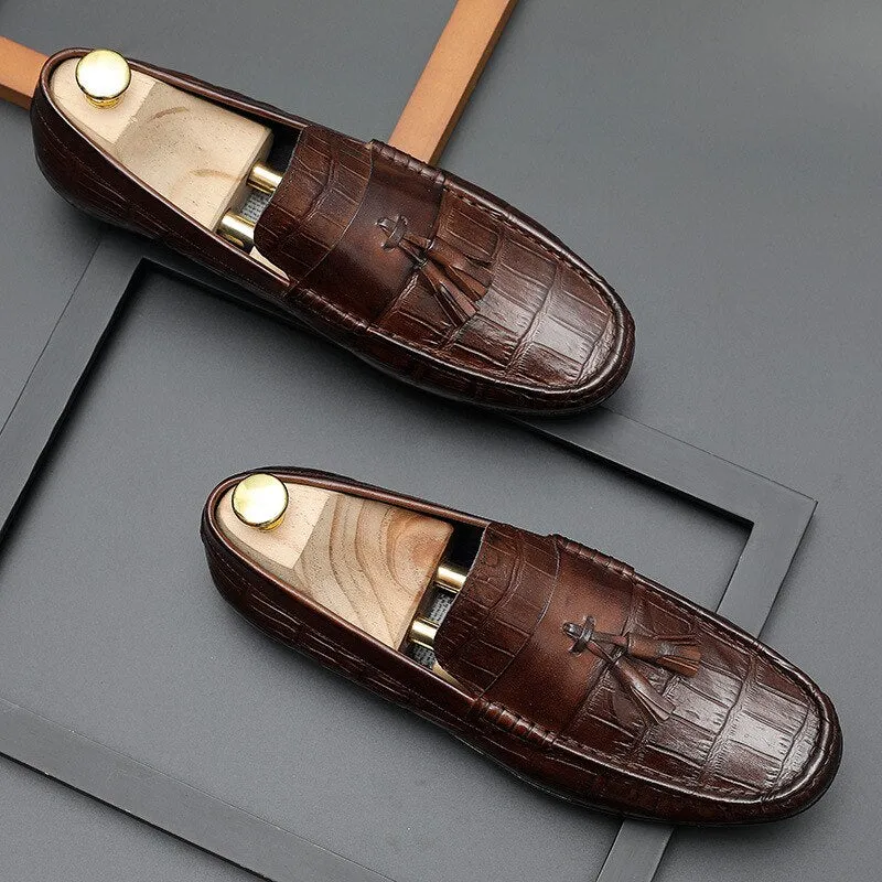 AlliLux Leather Derby Loafers: Stylish Alligator Texture