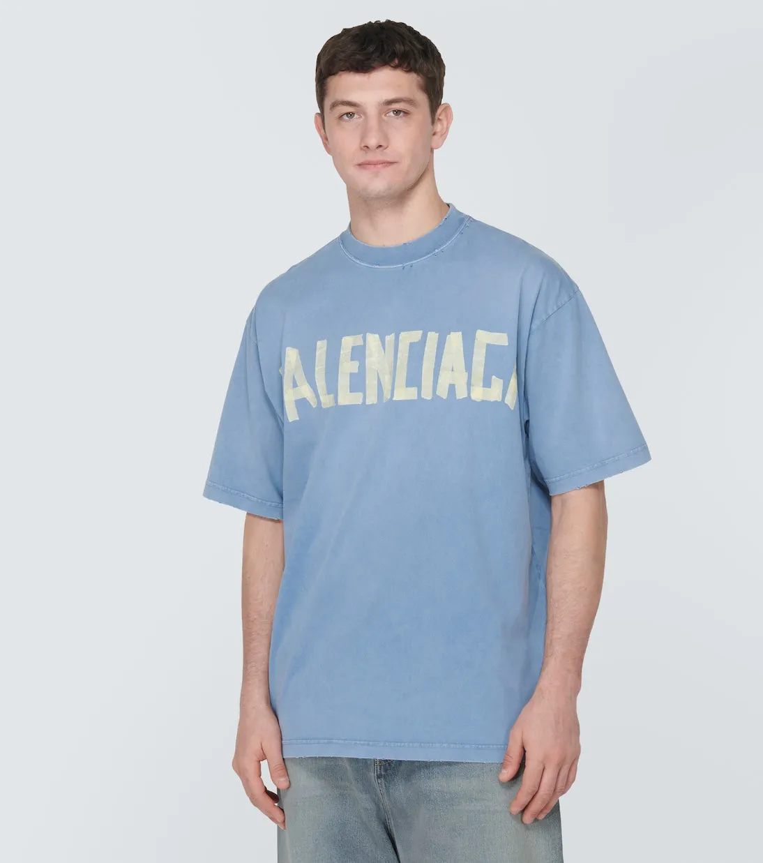 Balenciaga Cotton Jersey T-Shirt with Ribbon, Blue