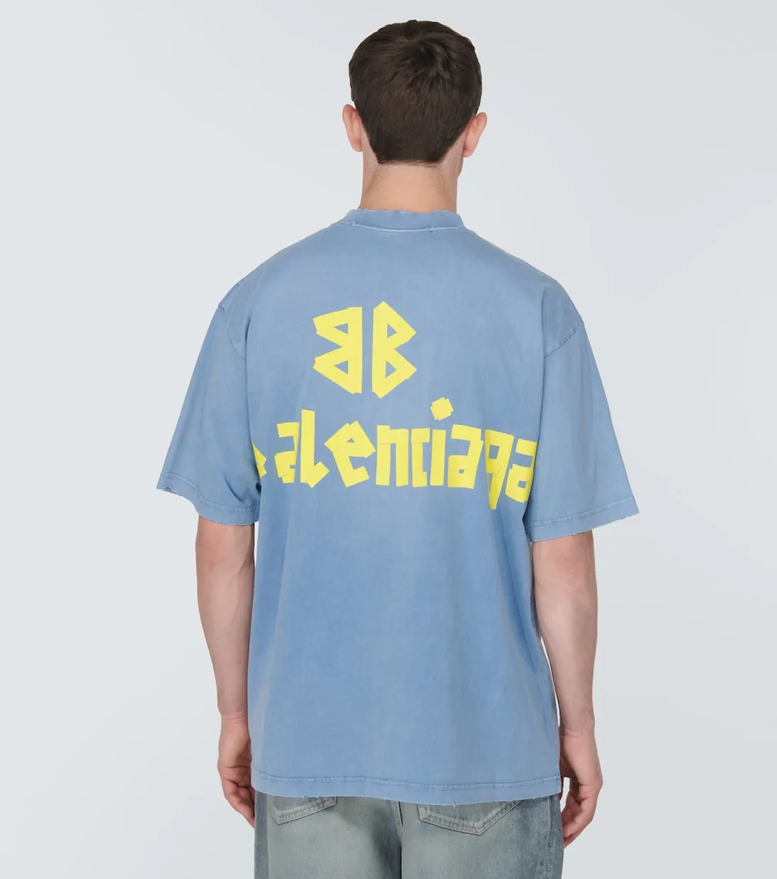 Balenciaga Cotton Jersey T-Shirt with Ribbon, Blue