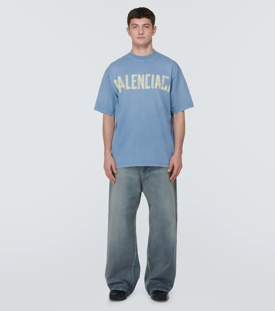 Balenciaga Cotton Jersey T-Shirt with Ribbon, Blue