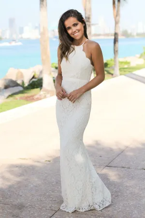 Beige Lace Maxi Dress