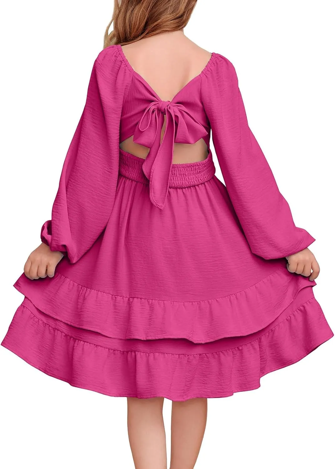blibean Girls Long Sleeve Dress Tween Fall Tie Back Dress Size 6-15 Years