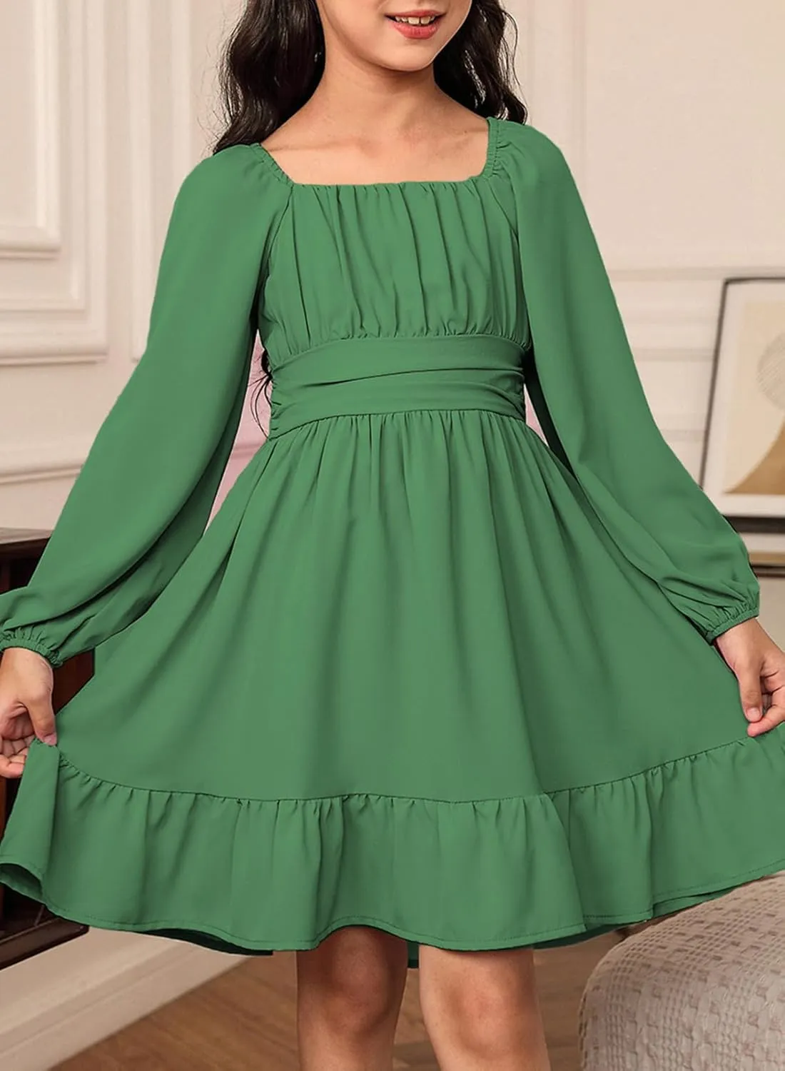 blibean Girls Long Sleeve Tie Back Dress Tween Fall Off Shoulder Dress Size 6-15 Years