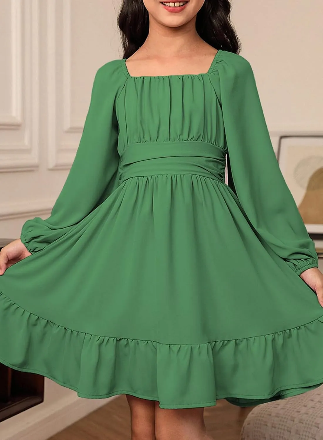blibean Girls Long Sleeve Tie Back Dress Tween Fall Off Shoulder Dress Size 6-15 Years
