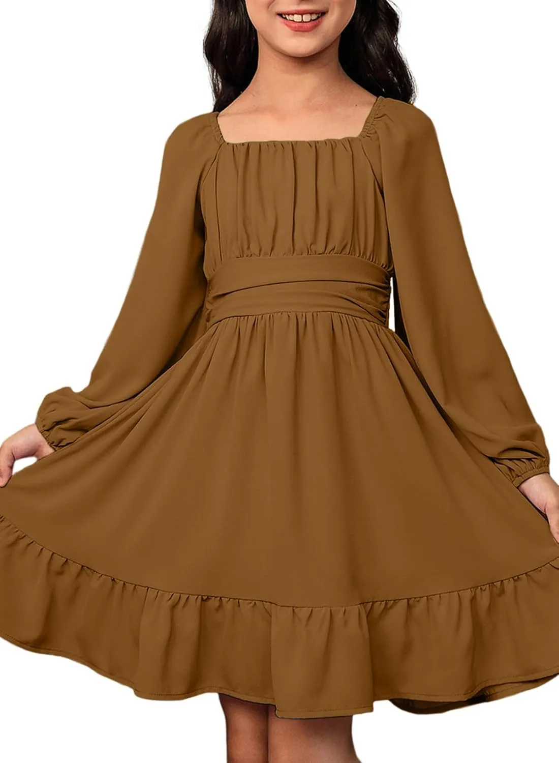 blibean Girls Long Sleeve Tie Back Dress Tween Fall Off Shoulder Dress Size 6-15 Years