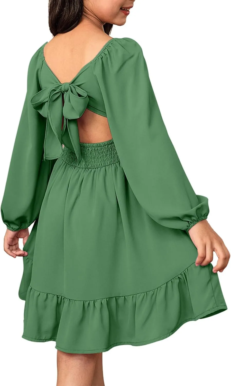 blibean Girls Long Sleeve Tie Back Dress Tween Fall Off Shoulder Dress Size 6-15 Years