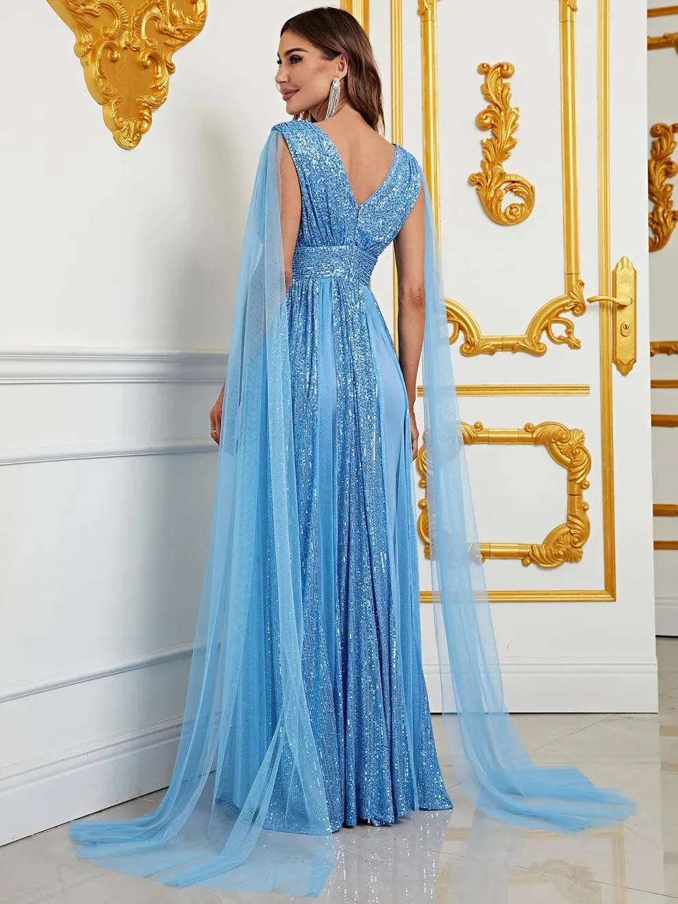 Contrast Mesh Sequin A Line Dresses