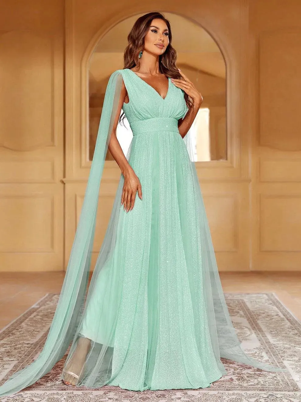 Contrast Mesh Sequin A Line Dresses