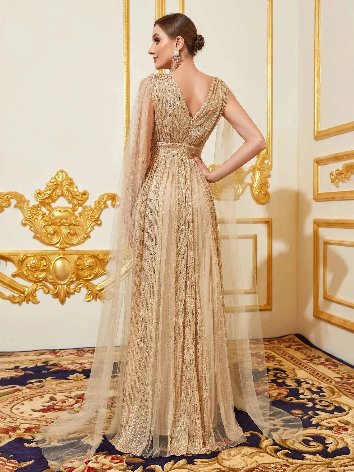 Contrast Mesh Sequin A Line Dresses