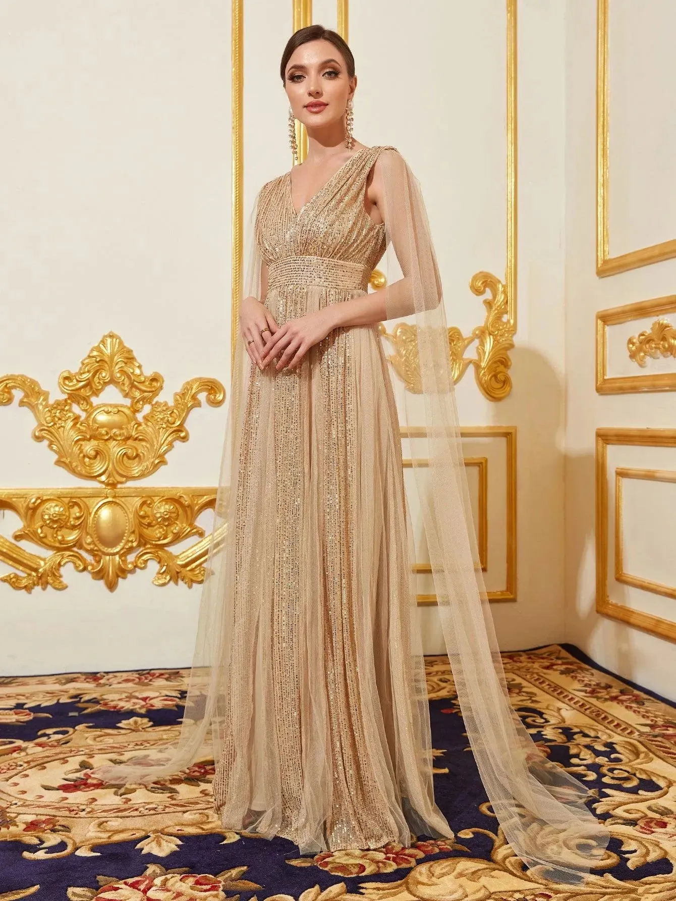 Contrast Mesh Sequin A Line Dresses
