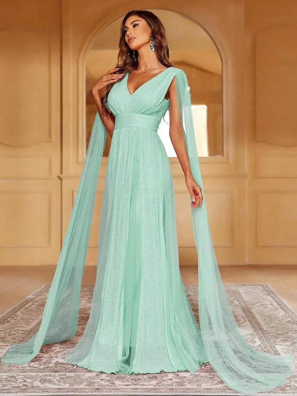 Contrast Mesh Sequin A Line Dresses