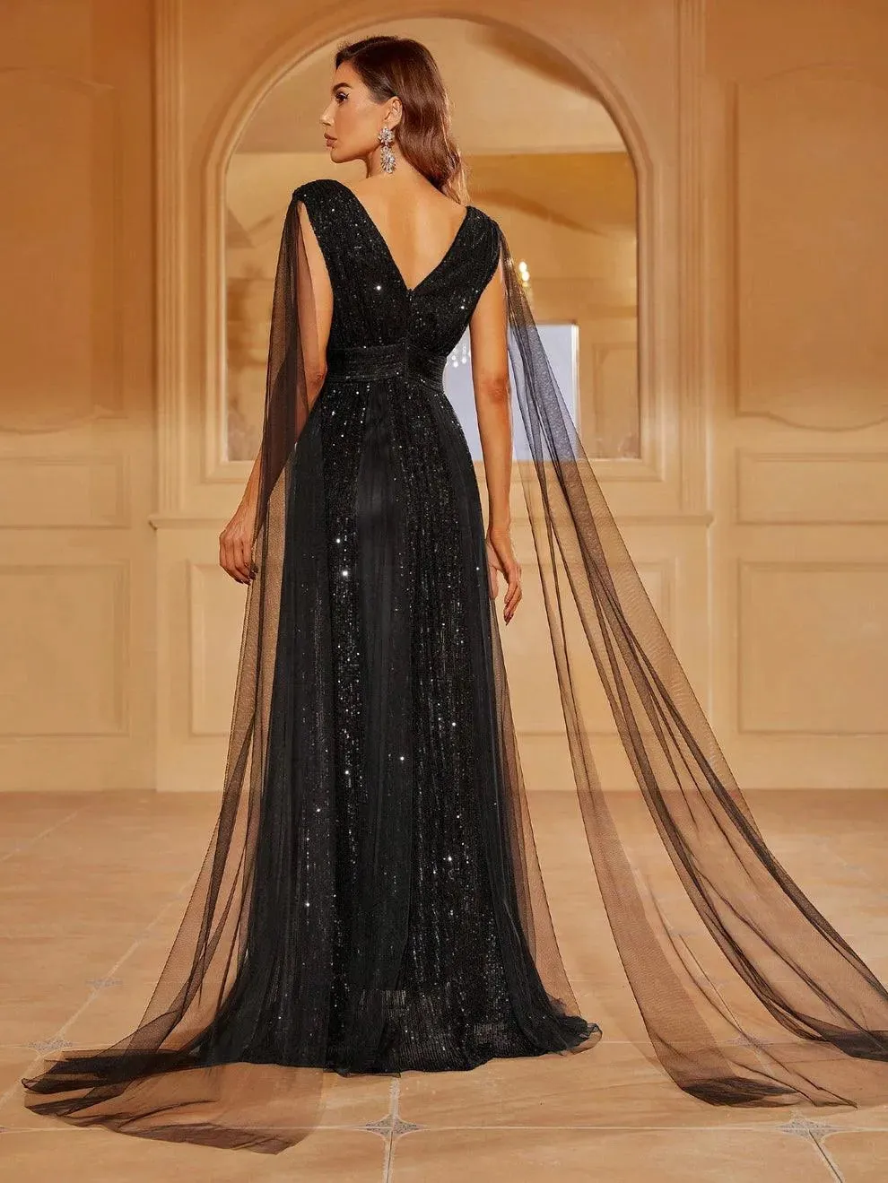Contrast Mesh Sequin A Line Dresses