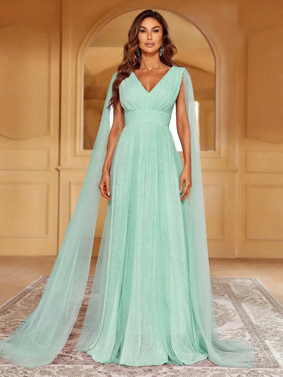 Contrast Mesh Sequin A Line Dresses