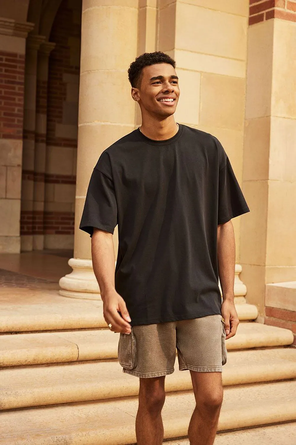 Forever 21 Cotton Crew Neck High Hem T-Shirt, Black