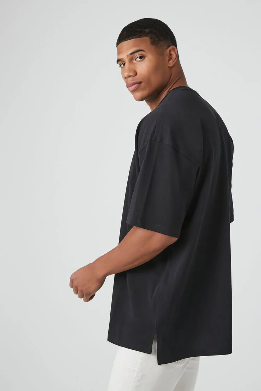 Forever 21 Cotton Crew Neck High Hem T-Shirt, Black