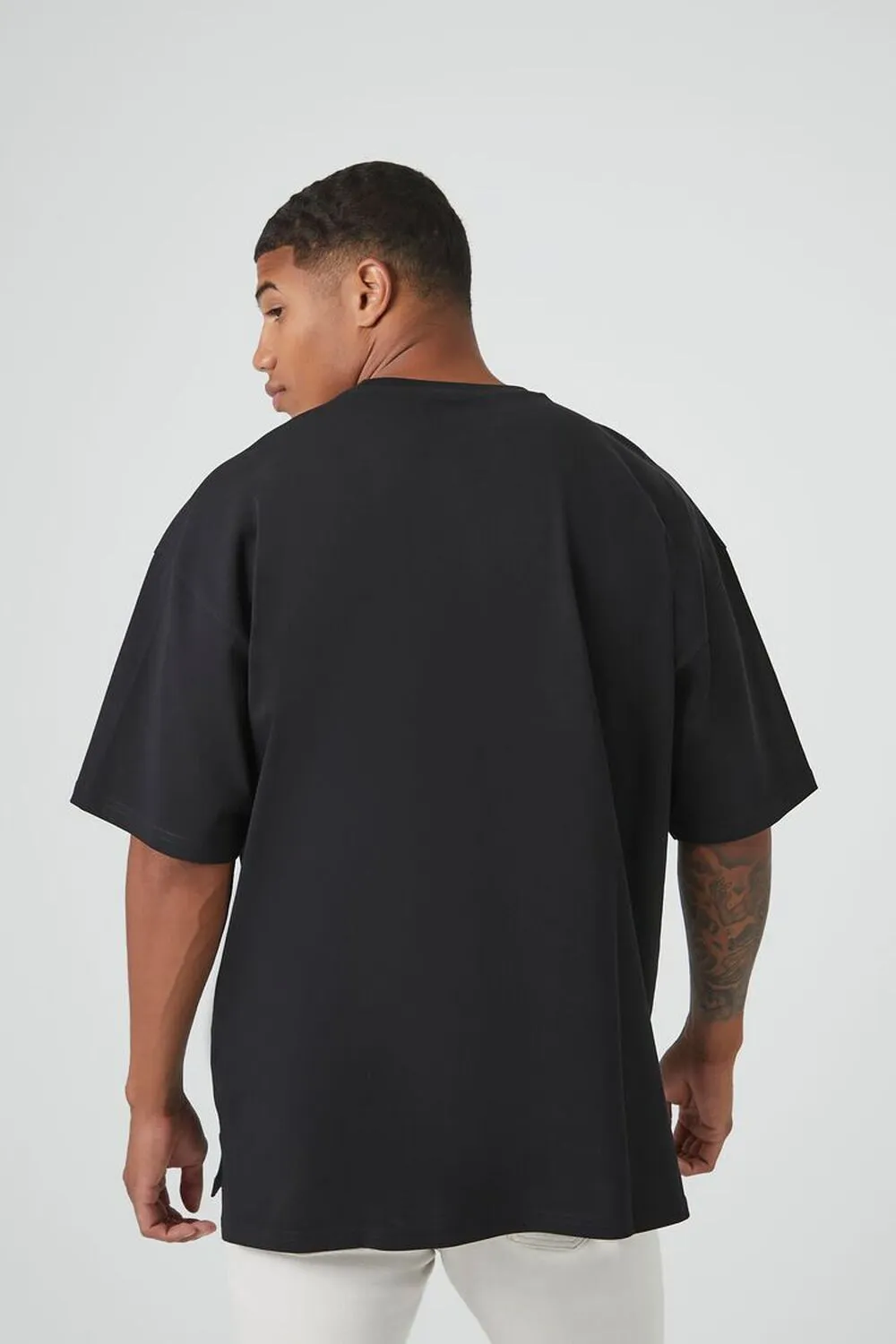 Forever 21 Cotton Crew Neck High Hem T-Shirt, Black