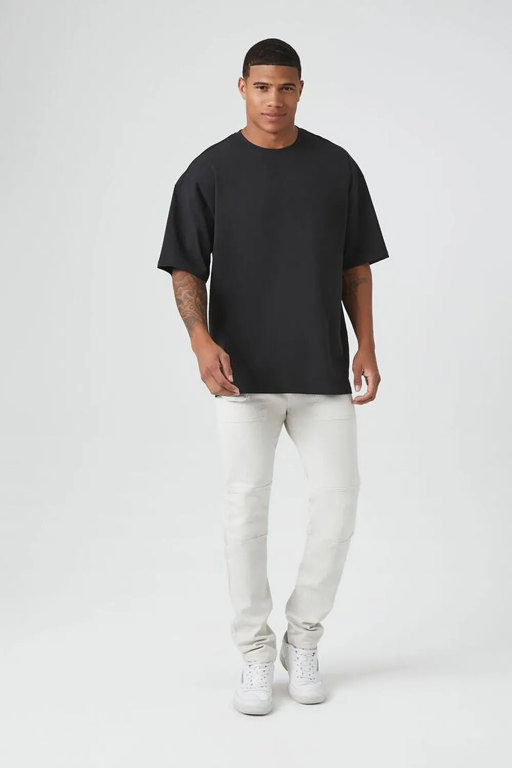 Forever 21 Cotton Crew Neck High Hem T-Shirt, Black