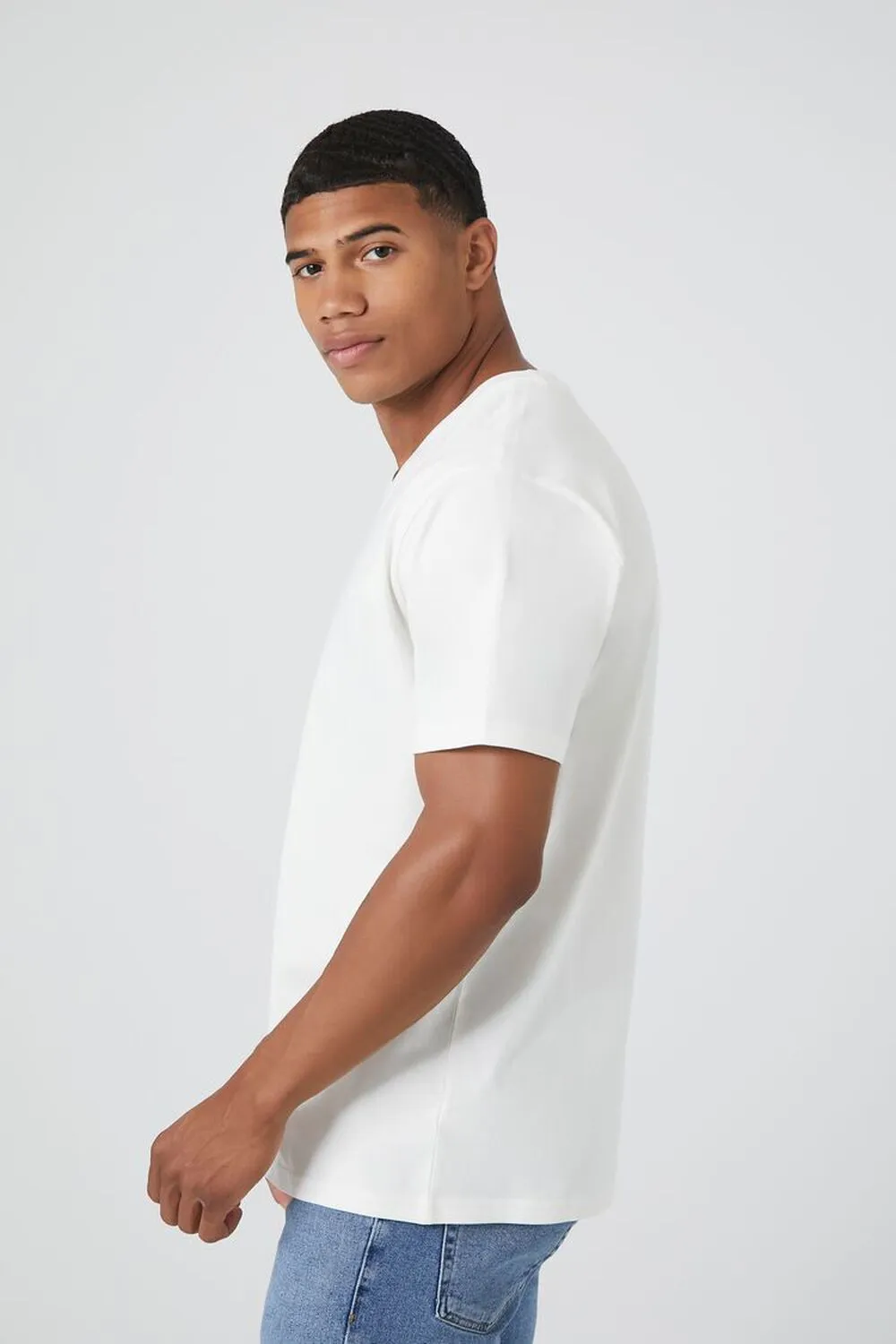 Forever 21 Organic Cotton Basic V-Neck T-Shirt white