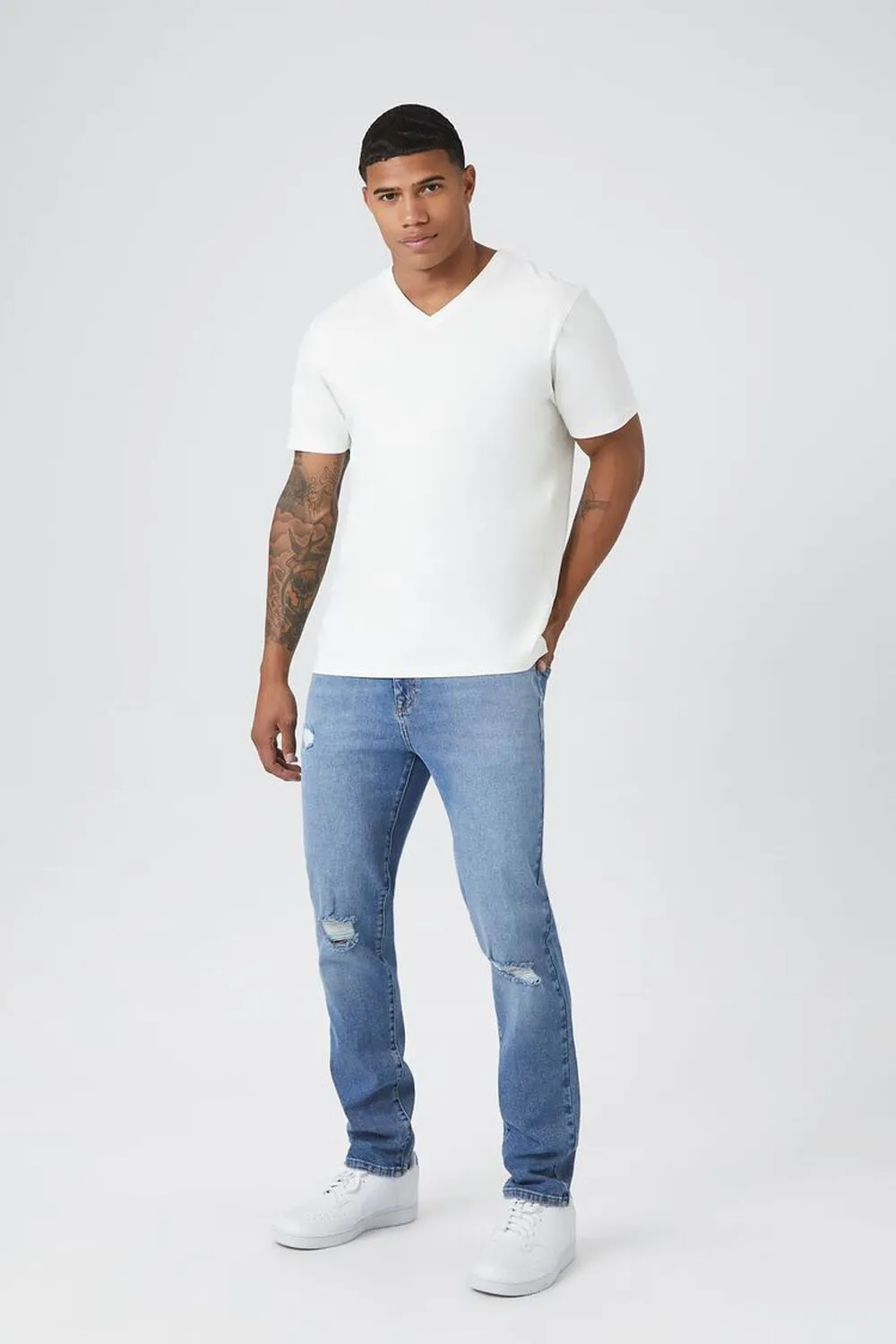 Forever 21 Organic Cotton Basic V-Neck T-Shirt white