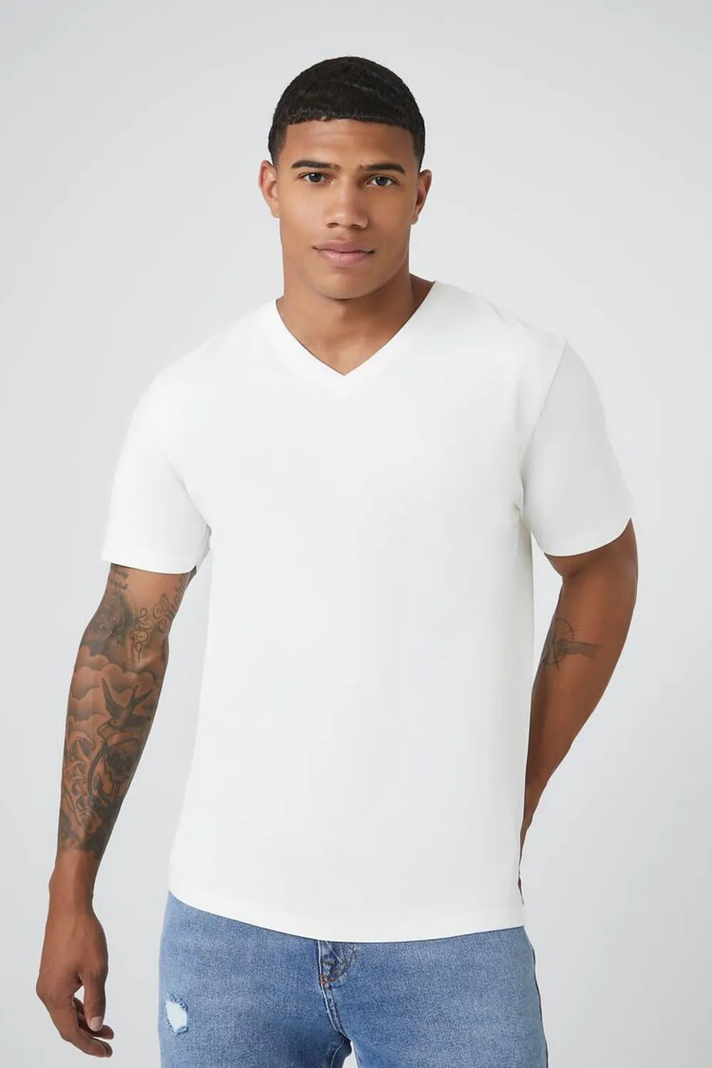 Forever 21 Organic Cotton Basic V-Neck T-Shirt white