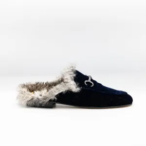 Fur-trimmed slip-in Loafer Blue Velvet