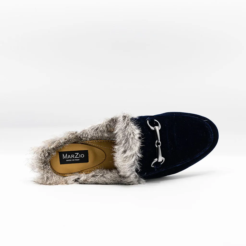 Fur-trimmed slip-in Loafer Blue Velvet