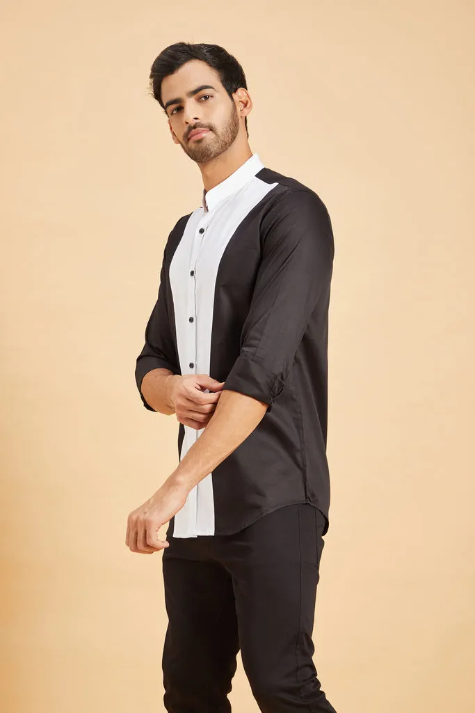 Men's Black & White Color Clear Cut Pattern Shirt Full Sleeves Casual Shirt - Hilo Design
