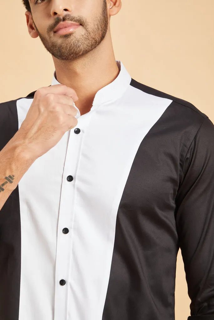 Men's Black & White Color Clear Cut Pattern Shirt Full Sleeves Casual Shirt - Hilo Design