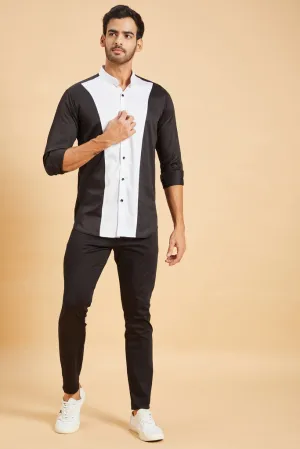 Men's Black & White Color Clear Cut Pattern Shirt Full Sleeves Casual Shirt - Hilo Design