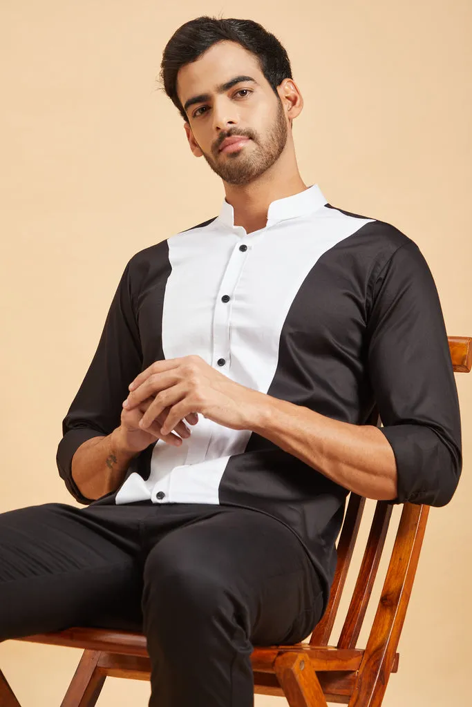 Men's Black & White Color Clear Cut Pattern Shirt Full Sleeves Casual Shirt - Hilo Design
