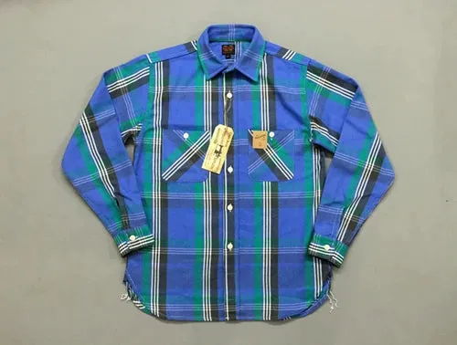 Men's Plaid Work Shirts with Selvage Long Sleeve - Check Cotton
