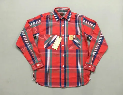 Men's Plaid Work Shirts with Selvage Long Sleeve - Check Cotton