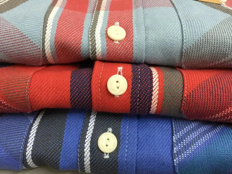 Men's Plaid Work Shirts with Selvage Long Sleeve - Check Cotton