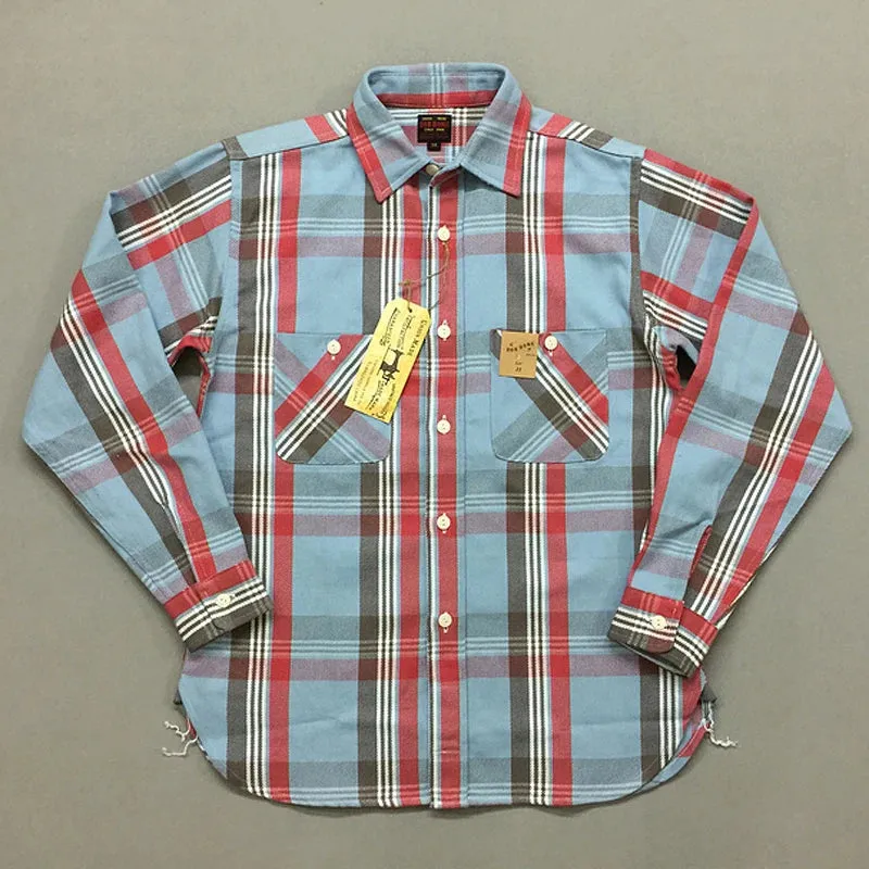 Men's Plaid Work Shirts with Selvage Long Sleeve - Check Cotton