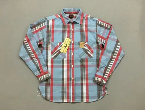 Men's Plaid Work Shirts with Selvage Long Sleeve - Check Cotton