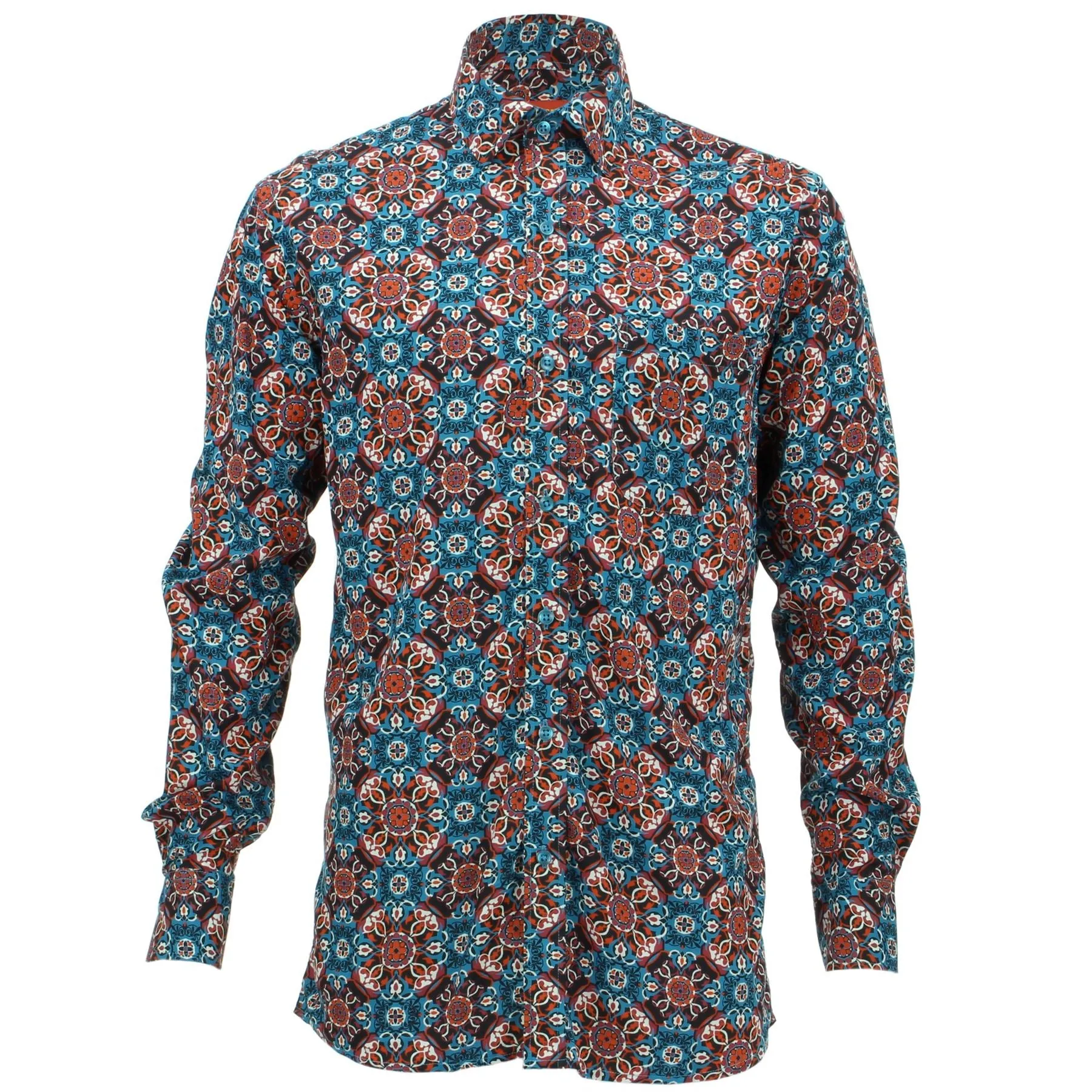 Regular Fit Long Sleeve Shirt - Blue & Red Abstract