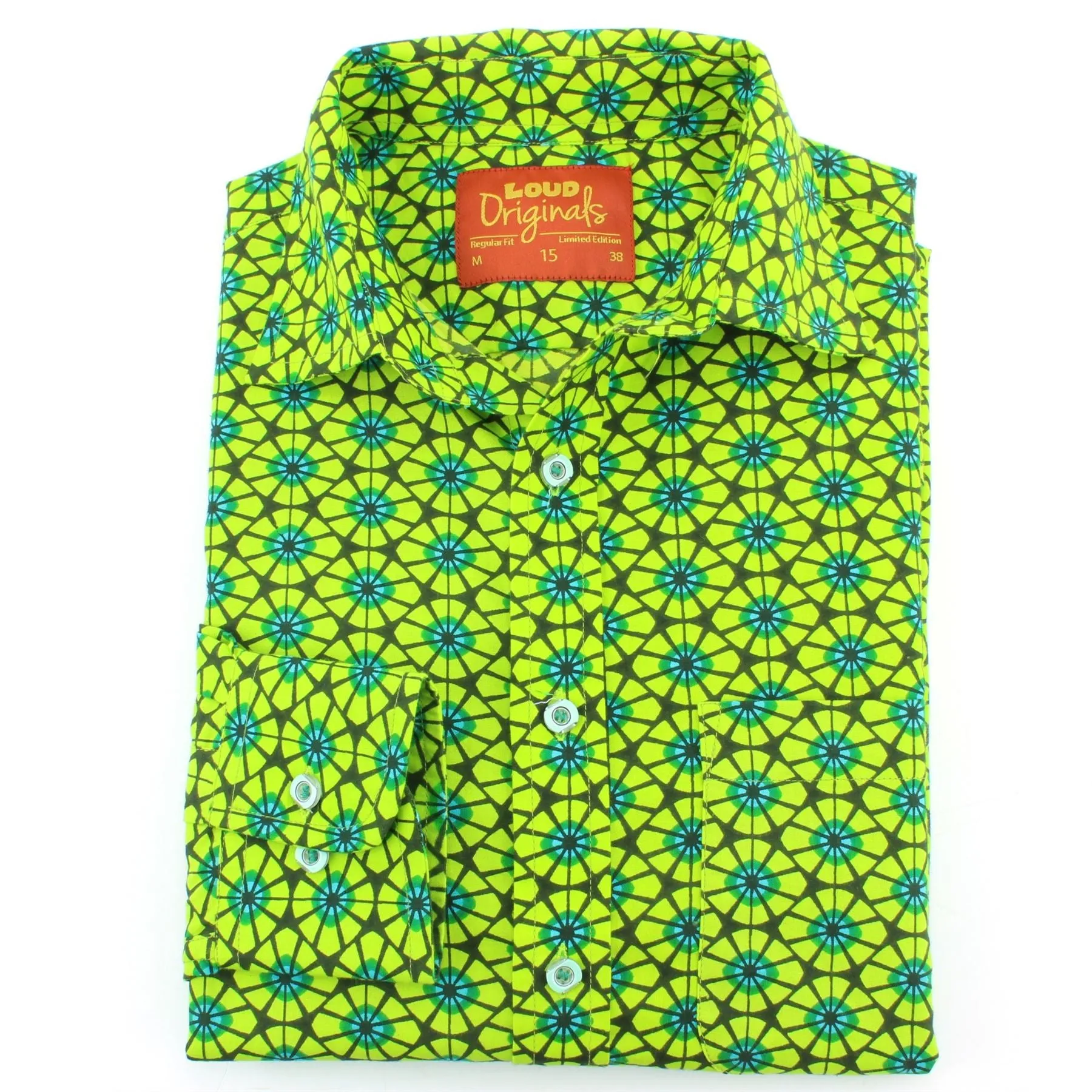 Regular Fit Long Sleeve Shirt - Green Abstract Segments