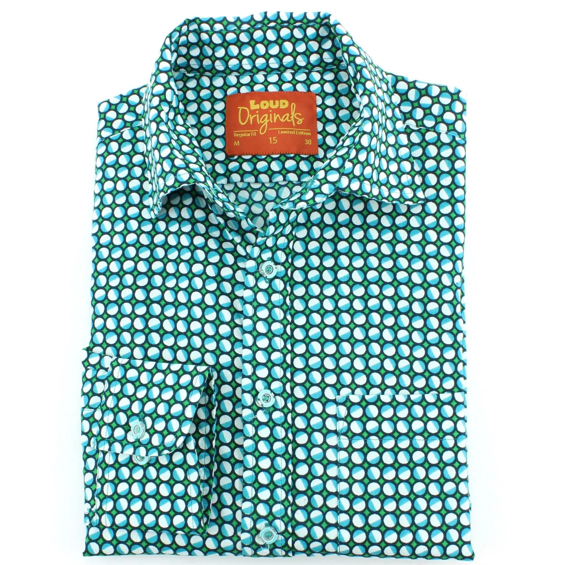 Regular Fit Long Sleeve Shirt - Green & Blue Circles