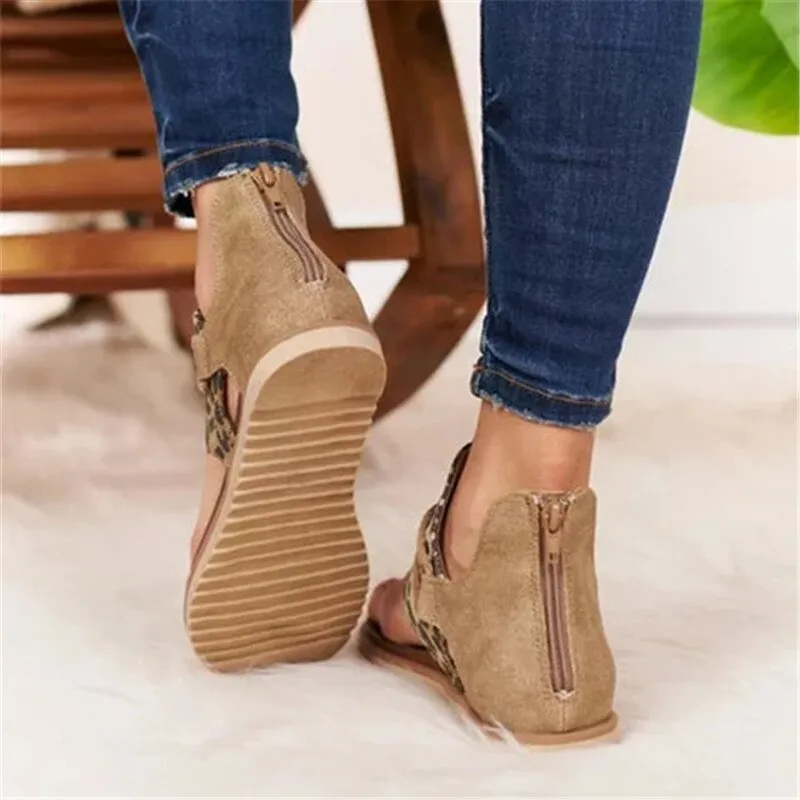 Summer Casual Retro Animal Print Design Clip Toe Flat Sandals