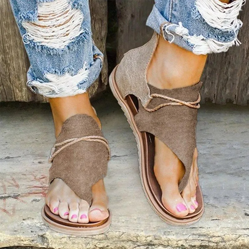 Summer Casual Retro Animal Print Design Clip Toe Flat Sandals