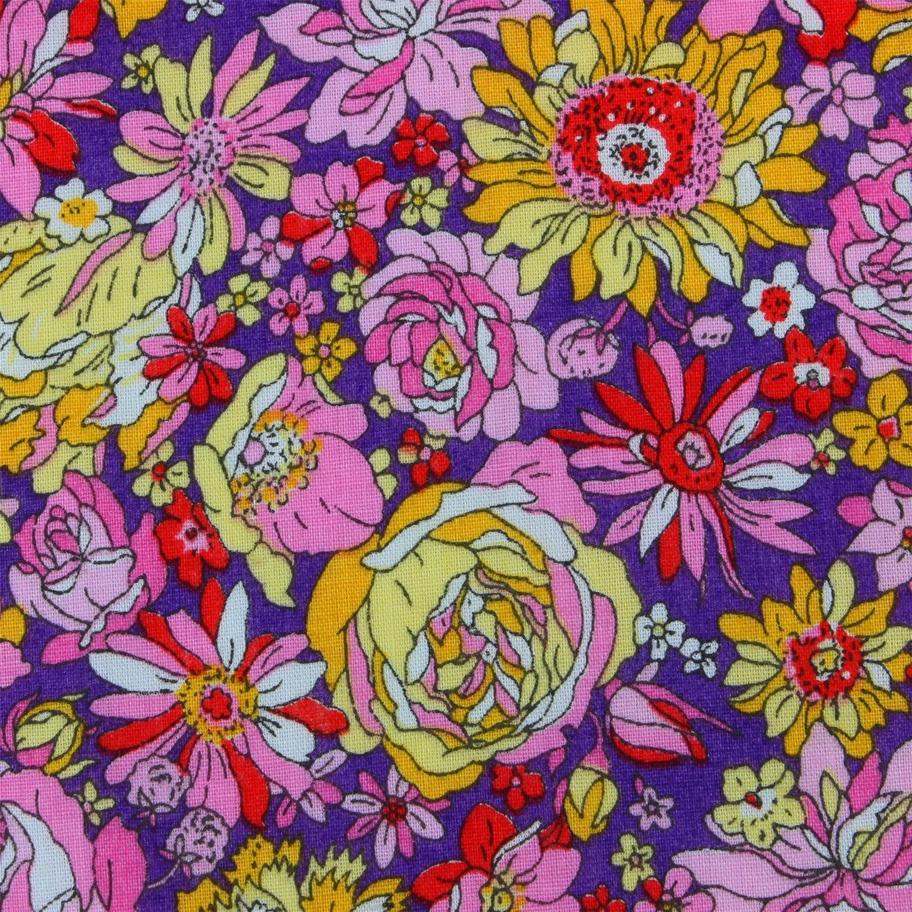 Tailored Fit Long Sleeve Shirt - Multi-coloured Floral on Purple