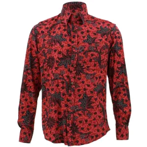 Tailored Fit Long Sleeve Shirt - Red & Orange Abstract