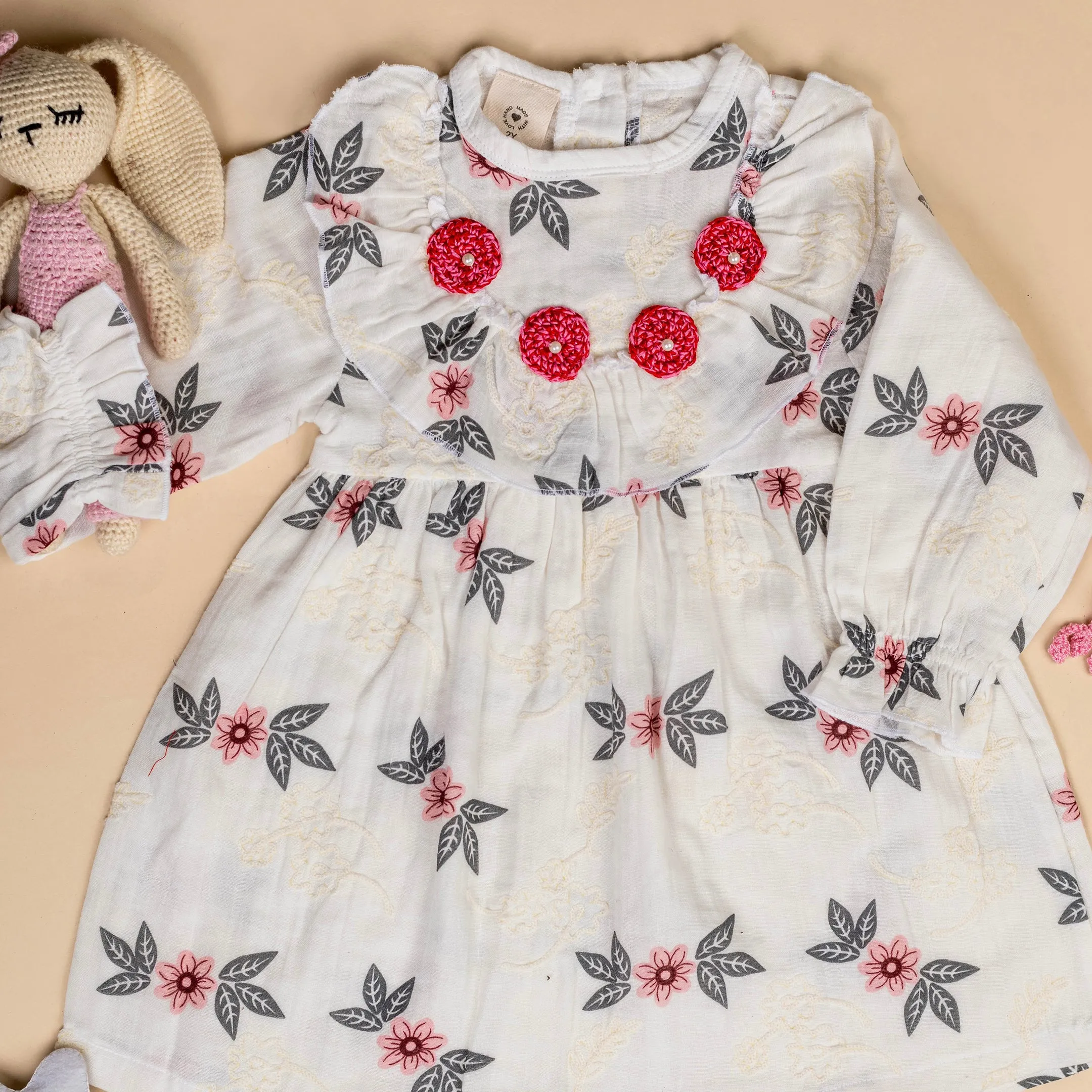 White Floral - Organic Cotton Muslin Dress